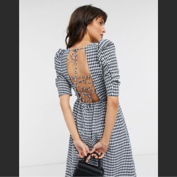 NWT Topshop PETITE Gingham Cross Back Smock Midi - Picture 4 of 4